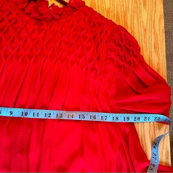 Rebecca Taylor 100% Silk Diamond Smocked Mock Neck Long Sleeve Mini Dress - Picture 14 of 16